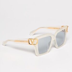New! Valentino White and Gold Sunglasses, V UNO VLS 107C, Authentic